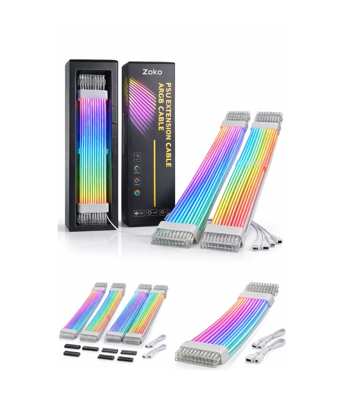 24 Pin Anakart + 2x8 & 3x8 Ekran Kartı GPU Sleeve Kablo Seti – ARGB Silikon Kaplama