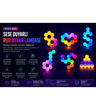 10’lu 6. Nesil Sese Duyarlı Kumandalı RGB Duvar Lambası