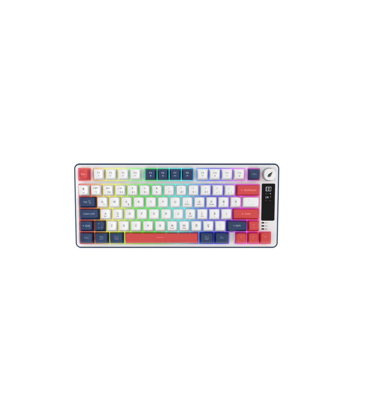 Hawk Gaming HK255BR Membrane LCD RGB Kablosuz/Bluetooth Mavi Kırmızı %75 Türkçe Gaming Klavye