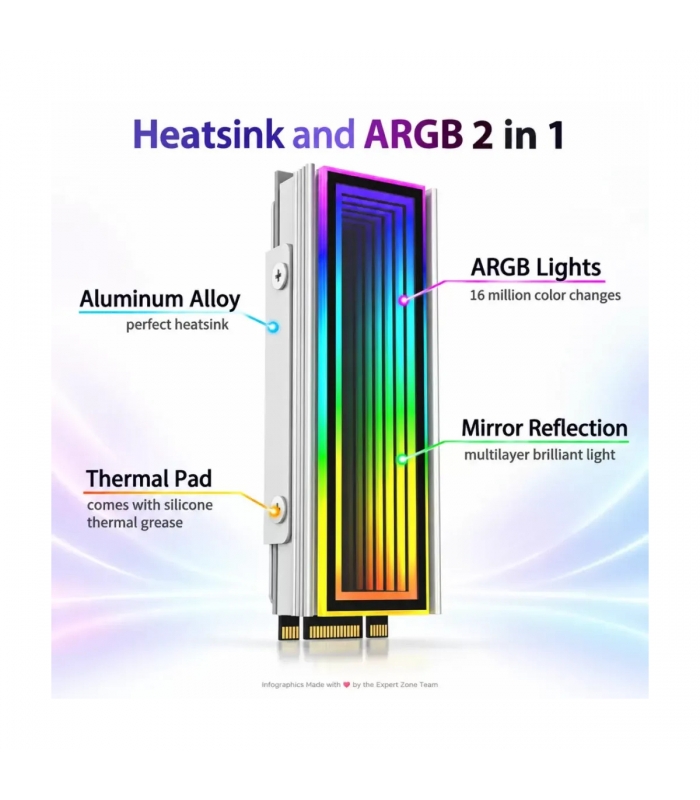 ARGB M.2 NVMe SSD Soğutucu Gri Gümüş Infinity Ayna